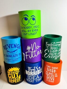 Novelty Drink Can Coolers - Bright Lime, Purple, Blue, Green, Orange, Black
